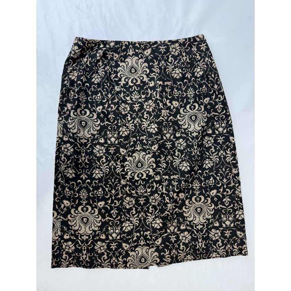 Talbots Floral Pencil Skirt Cottagecore Tan / Gold Black Neutrals Office Size 4